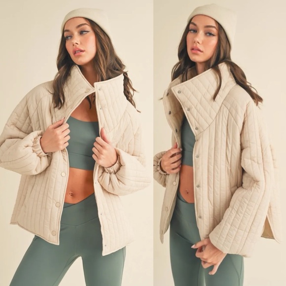 Oversized Quilted Cream Warm Jacket